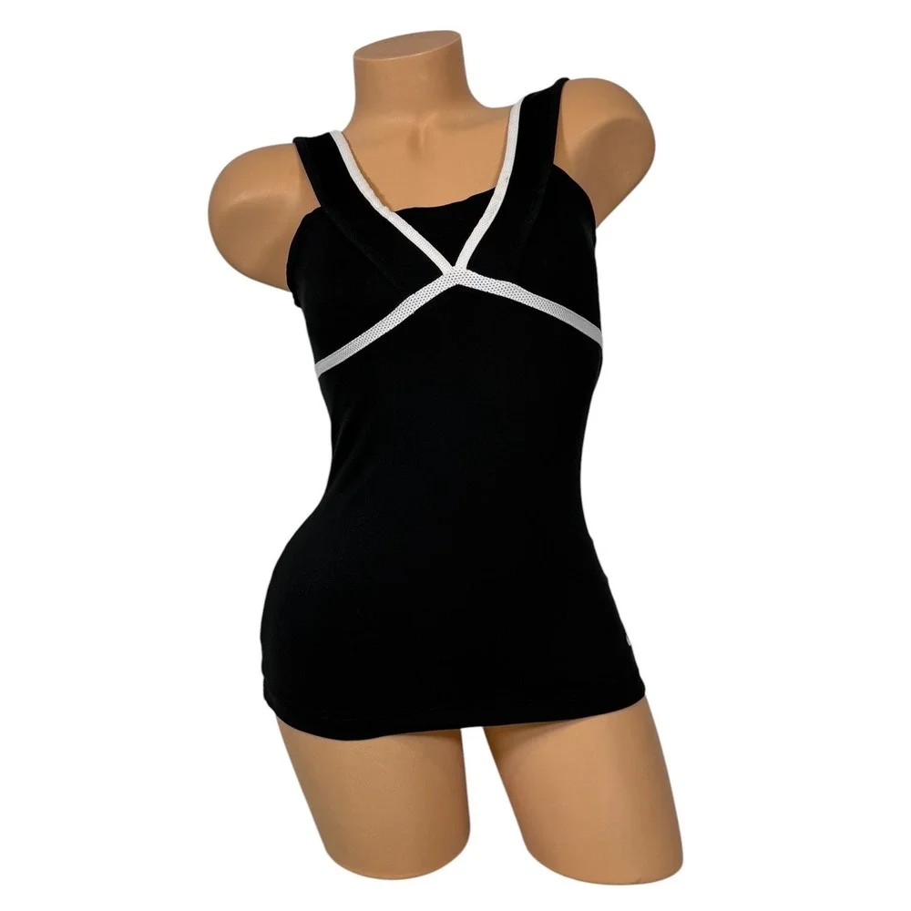 Nike Dri-FIT Womens Black White Mesh Trim Built-In Bra Athletic Tank Top Small